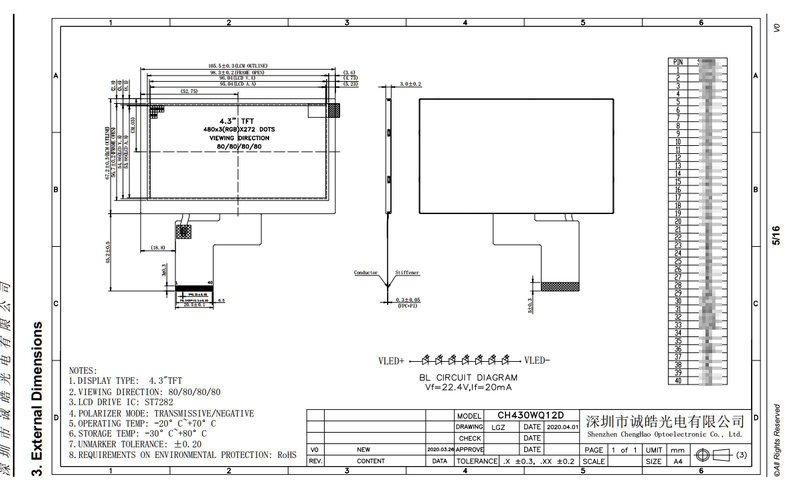 OEM 480*272 4.3" Small TFT LCD Displays module Transmissive Type