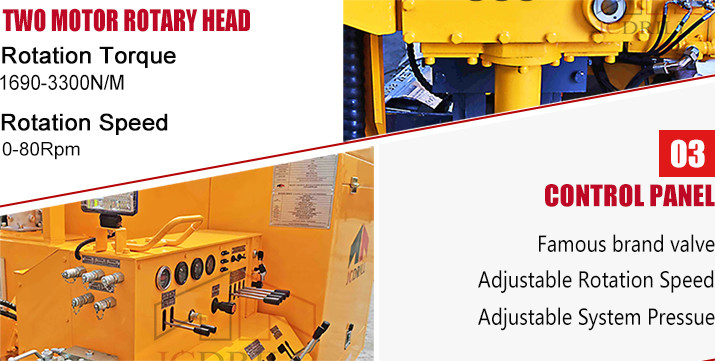 40m Blasting Drilling Machine Big Rotation Torque Two Motor Rotary Head