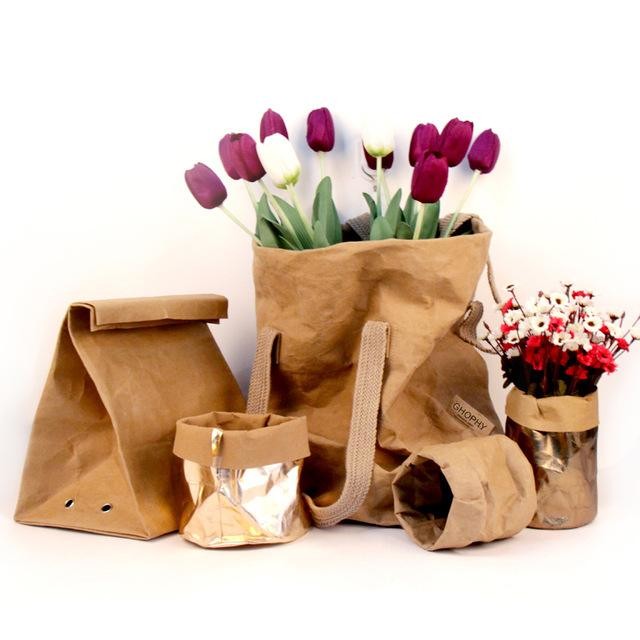 0.55mm Washble Kraft Paper Storage Bags Light Reusable Paper Bag Seedling Pots