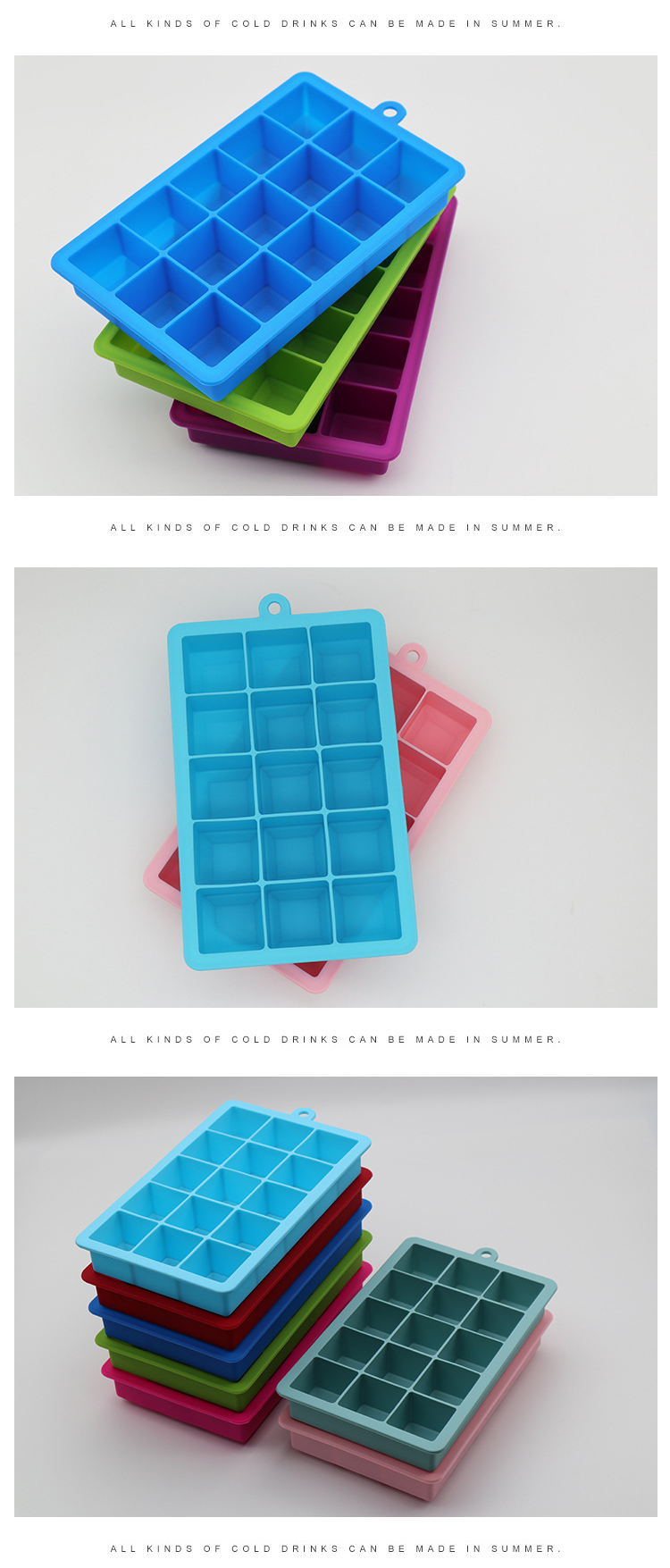 Reusable Large Square 15 Cavity Silicone Ice Cube Mold