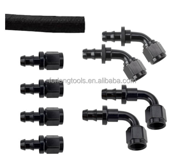 Customized Support Round Head Code Black Aluminum Push-On Hose End Fitting Kit AN6 9PCS Female Connection and Durable