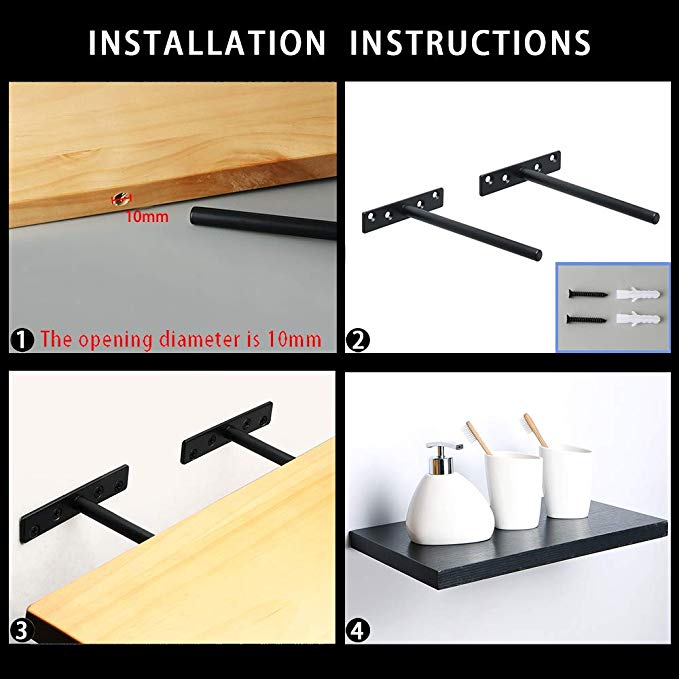 6-Inch Metal Steel Bracket Heavy-Duty Floating Shelf Bracket for White Floating Shelf