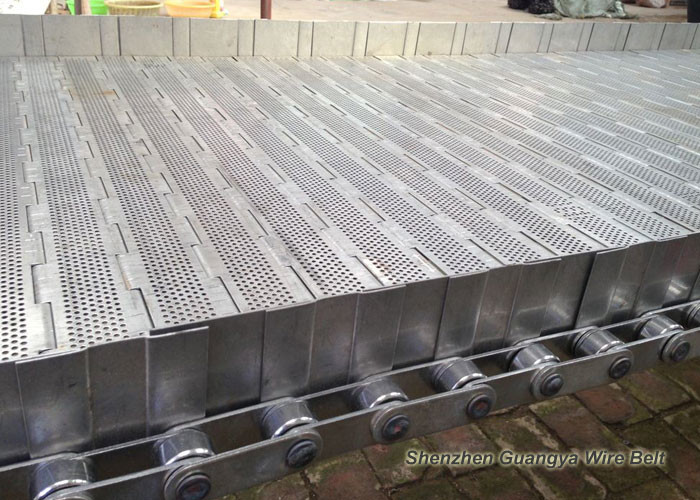 Chain Driven Link Steel Plate Conveyor , Metal High Temperature Conveyor Belt