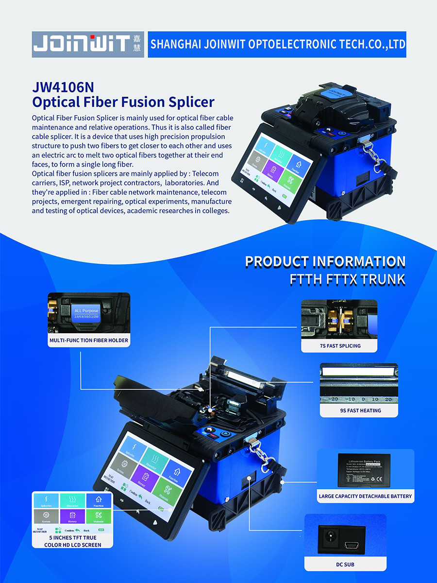 JoInwit JW4106N Optical Fiber Fusion Splicer , FTTH Fiber Optic Welding Splicing Machine