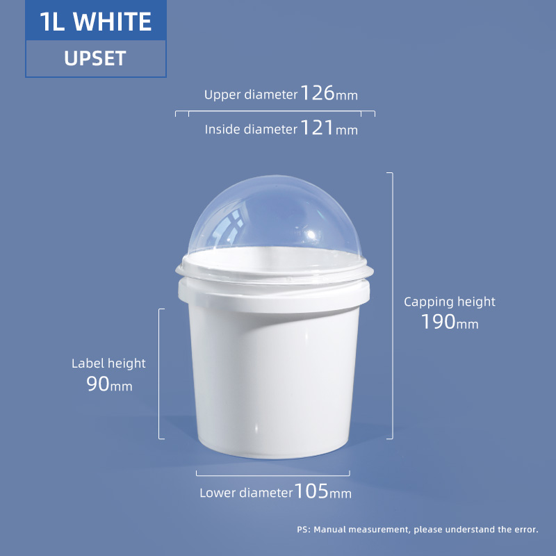 1L Plastic Cream Bucket with Semi-circular Transparent Lid and Customized Logo Print