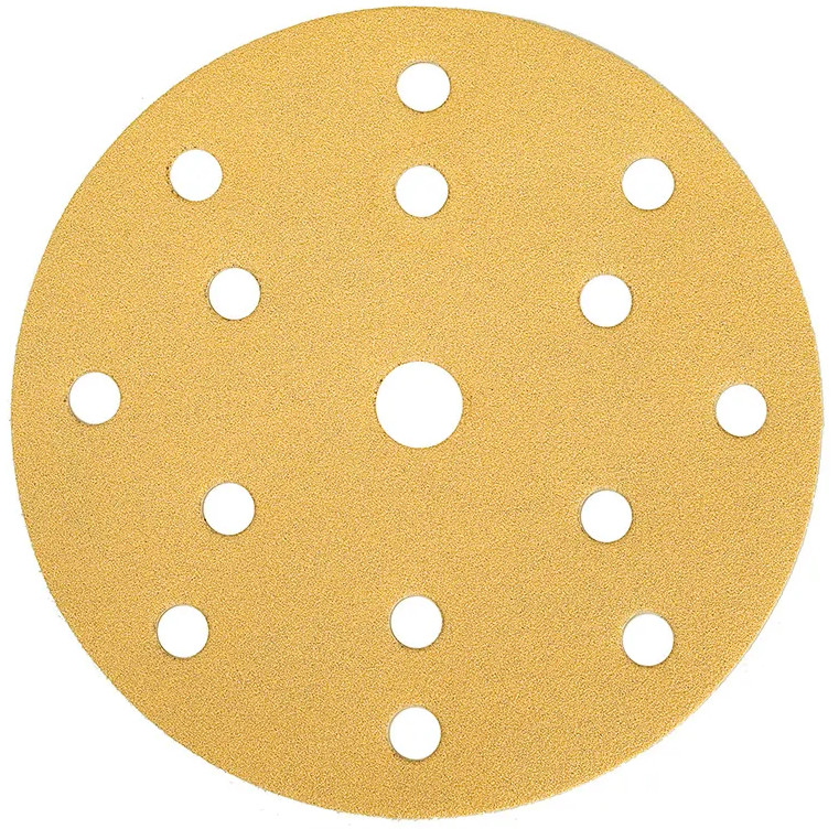 6inch 15hole Hook Loop Sandpaper Discs Gold Aluminum Oxide PSA Automotive
