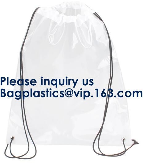 Transparent PVC Drawstring Bag With Colorful Rope,Clear PVC drawstring bag with gold string,Pvc Strips Printing Gift Pac