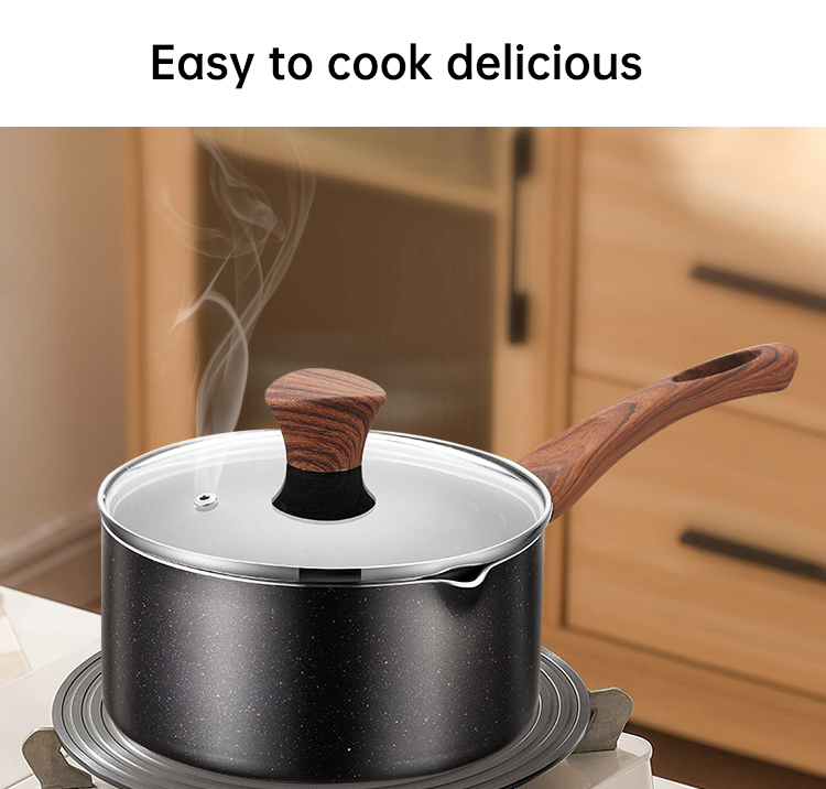 Small Kitchen Sauce Pans With Wooden Handle Non Stick 16 / 18 / 20cm