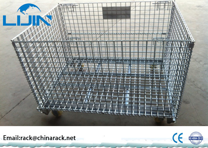 Foldable Rust - Protection Wire Mesh Cages / Wire Mesh Container With Wheels