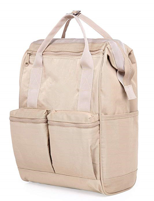 Khaki Canvas College Bags , Travel School Backpack With USB Charging Port