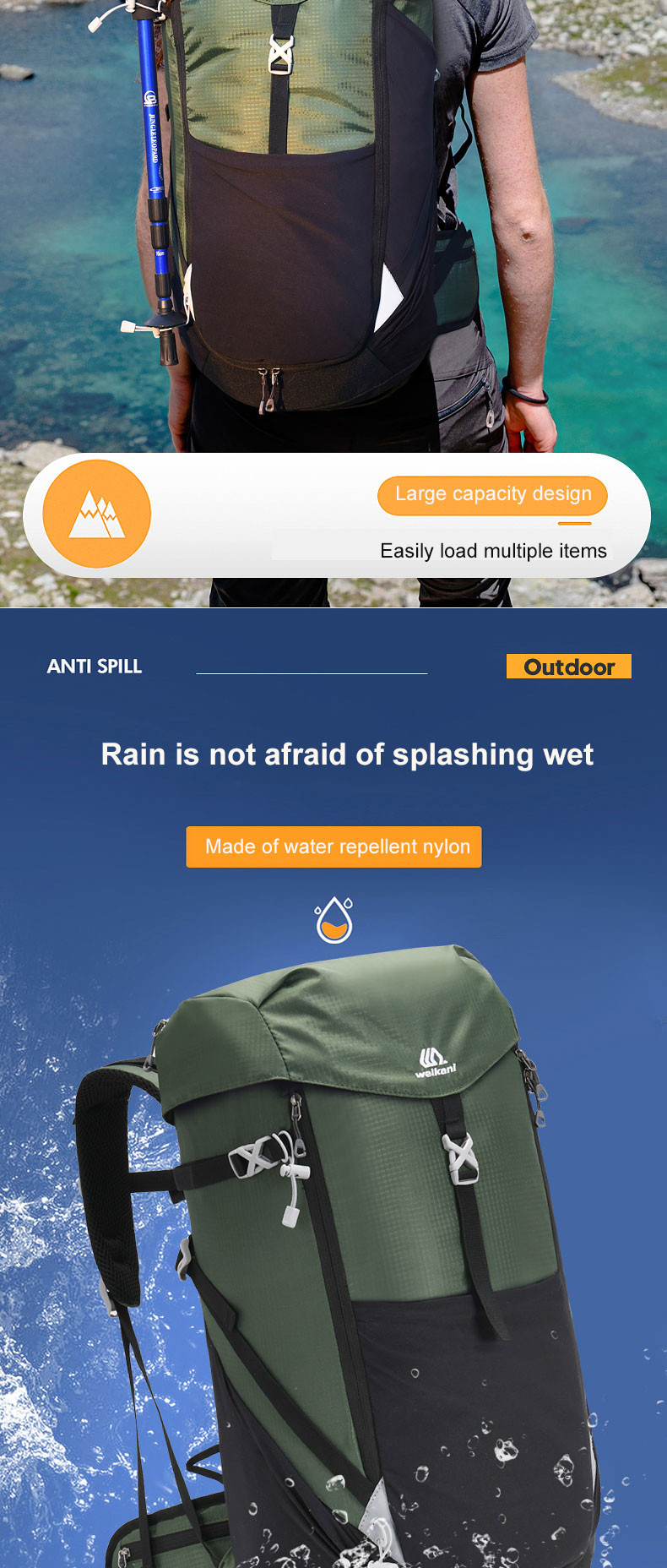 Travel 40L Waterproof Hiking Backpack Nylon Tactical Ultralight Hydration Pack