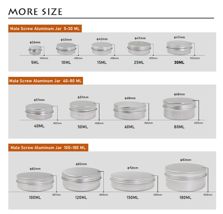 20ml To 250ml Metal Cosmetic Jar 3.9in Dia Screw Top Aluminium Tins