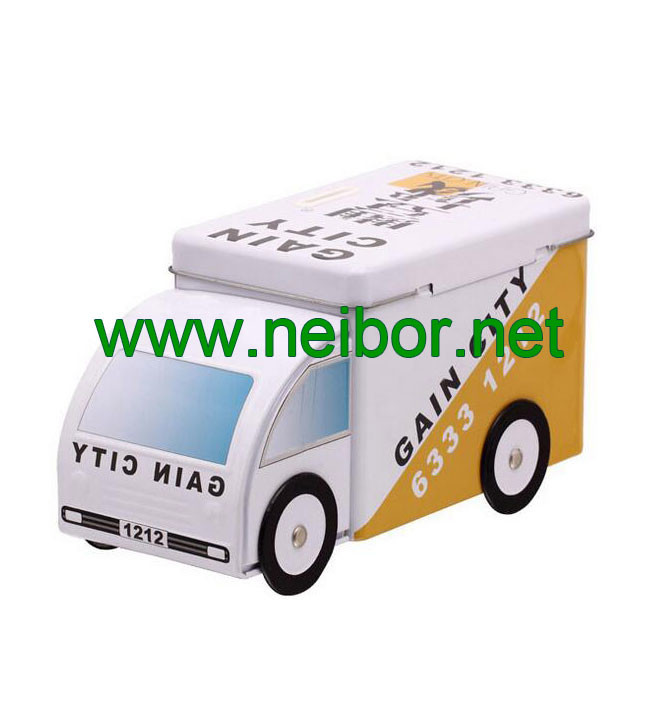 custom printing Gift tin car box tin bus with 4 wheels for chocolate packaging