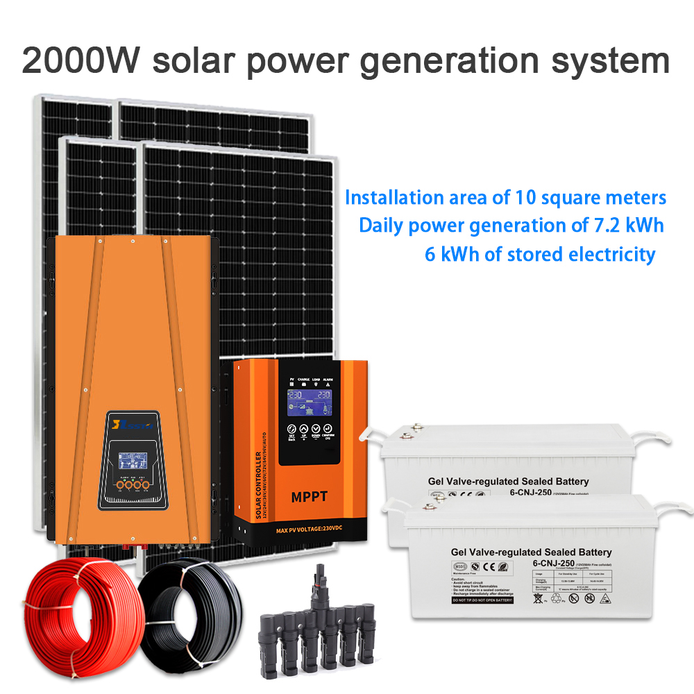 Home 2KW Solar Panel System Complete Off Grid Solar Kit With 48VDC Battery Ground Mounting