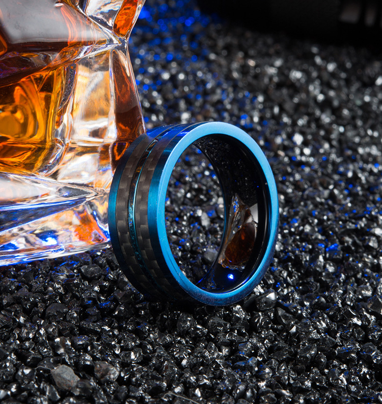 High Polished Stainless Steel Love Wedding Band Blue Plated Dome Groove Couples Engagement Rings