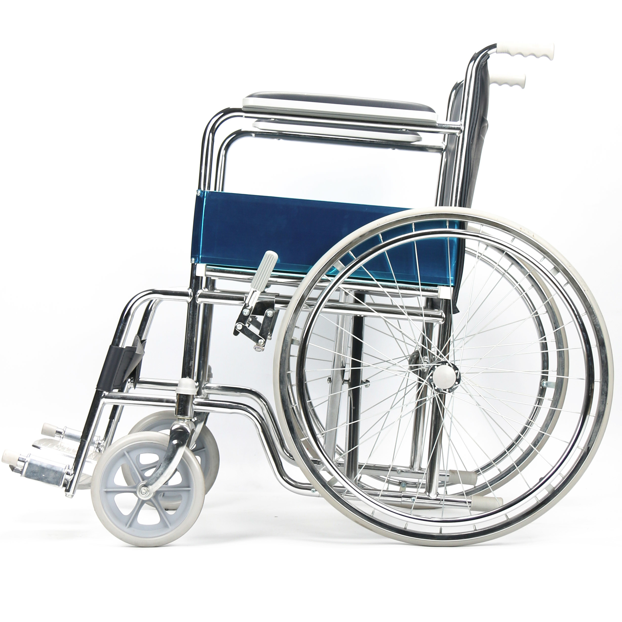 Chormed Steel Frame Standard Folding Steel Wheelchair 24 Inch Rear Wheels