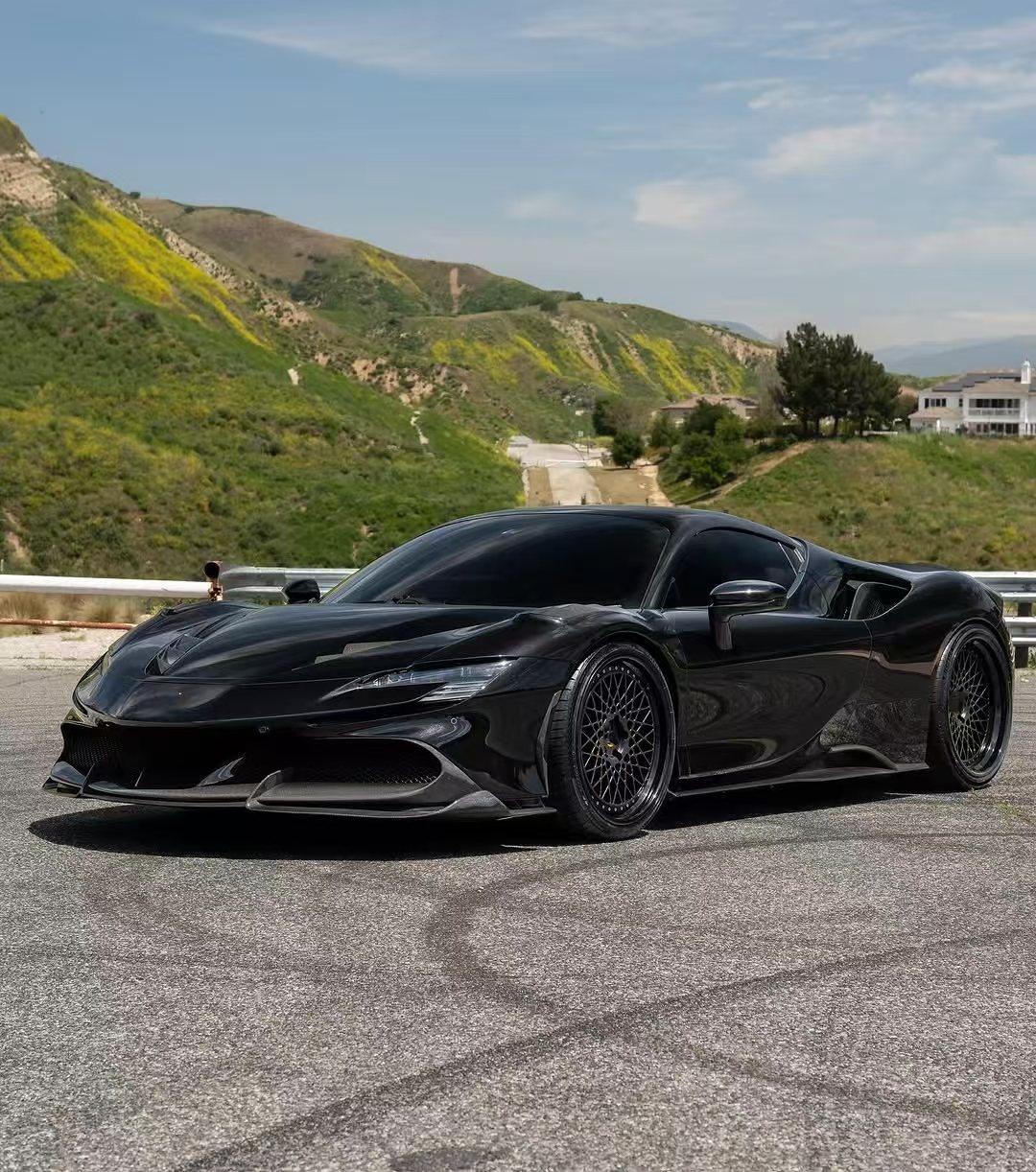 SF90 Ferrari Carbon Fiber Body Kit 1016 Style Front Lip Air Intake Black Spoiler Fender