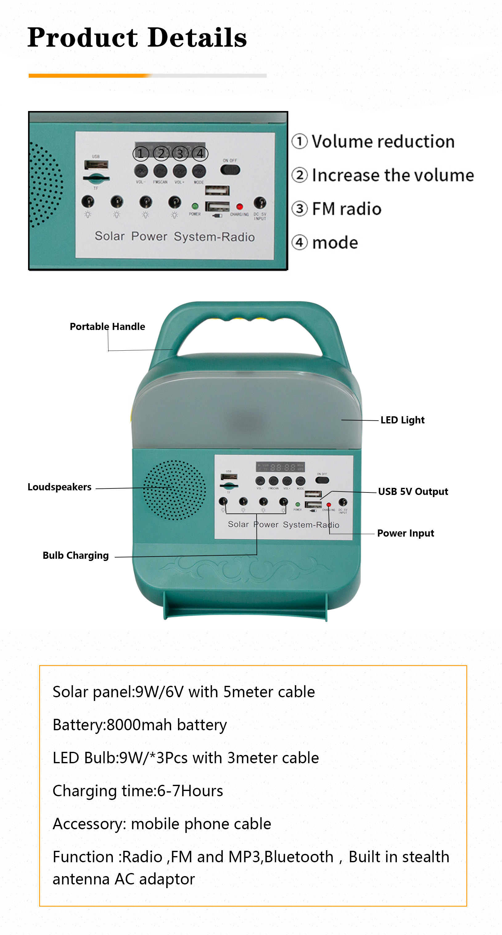 IP65 Household Lighting Solar Panel System 9W With LED Bulb