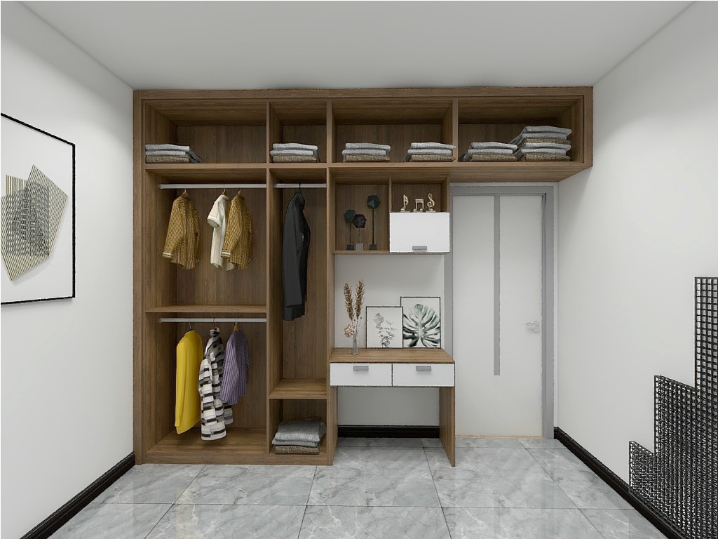 Custom Made Cloth Wardrobe With Hinge Door And Writing Desk For Single Bedroom Furniture