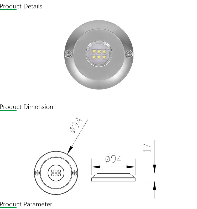 316L LED DC12V Stainless Steel Wifi Control Marine Searchlights