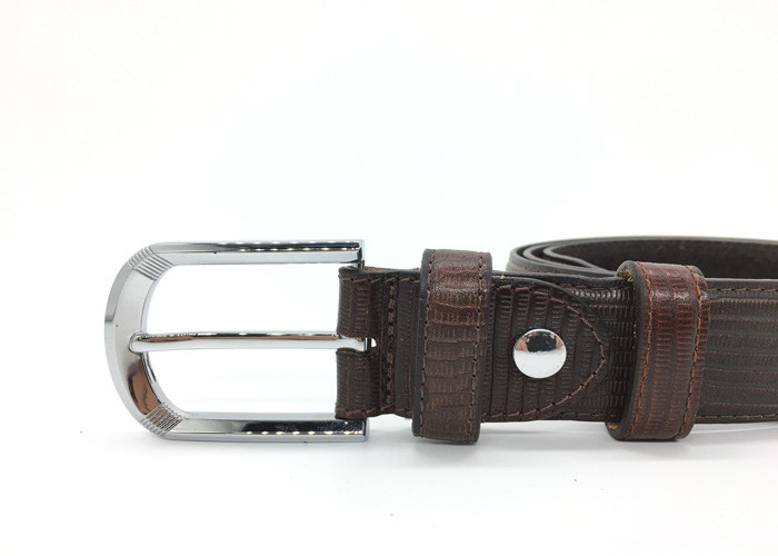 High Quality Lizard Grain Embossed Mens Leather Dress Belt 34mm Wide Polished Buckle