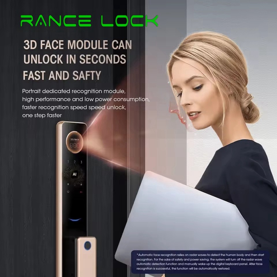 Tuya Wifi Operated Door Locks Digital Face Scanner Door Lock Grey