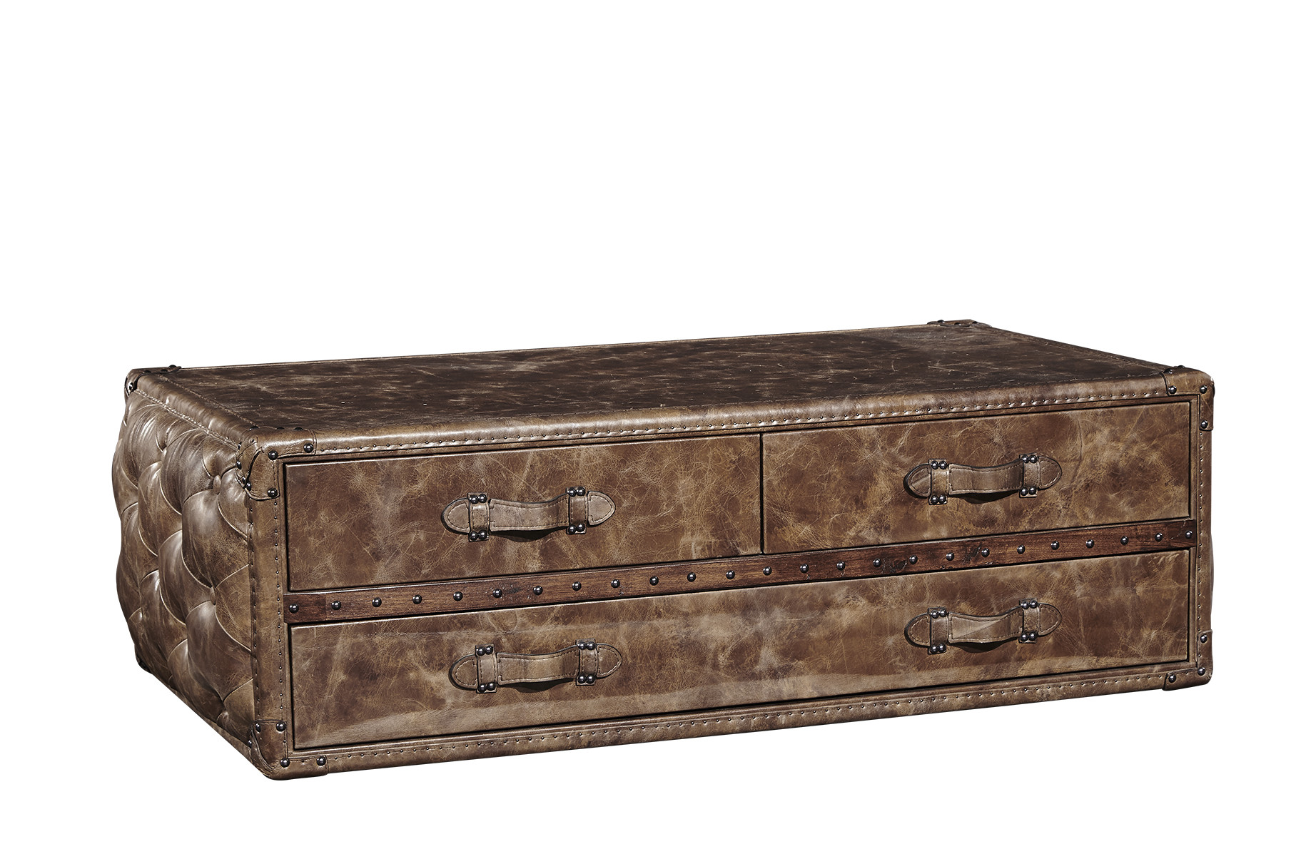 Top Genuine Leahter Side Coffee Table 1.35M Length 6 Drawers For Office