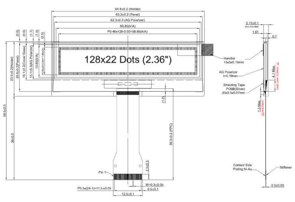 2.23'' Tiny OLED Display Monochrome Yellow 160 degree Wide viewing angel