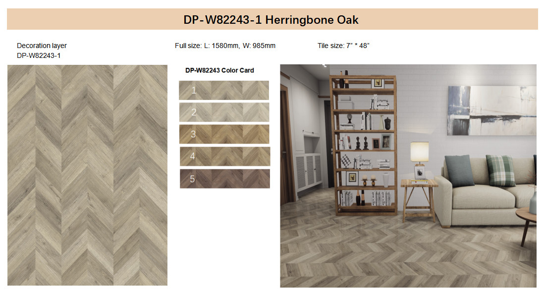 0.5mm SPC Luxury Vinyl Flooring Herringbone Oak Burlywood Wood Grain GKBM DP-W82243
