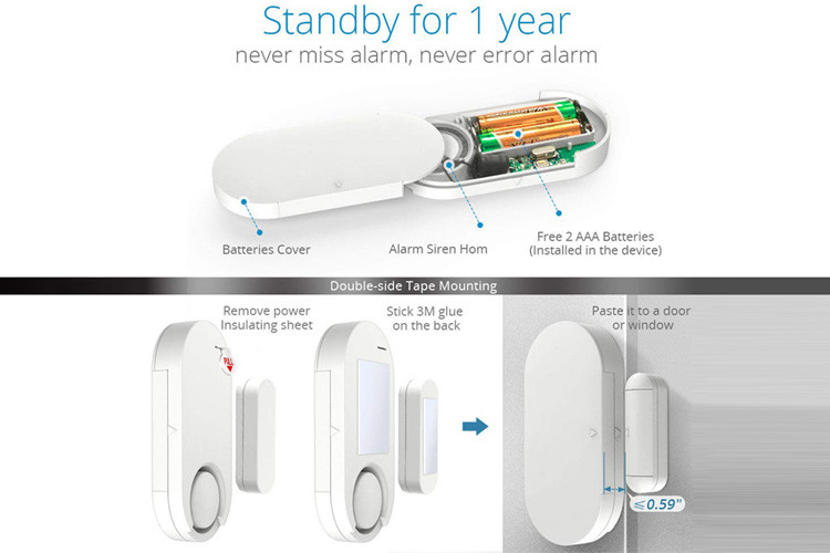 White 2*AAA Battery Door Security Alarms Remote Control Anti Theft