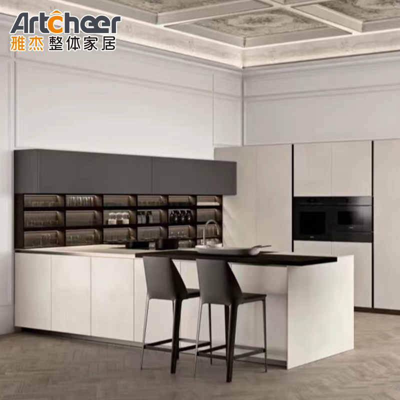 PVC Membrane Door Panel Surface Treatment Kitchen Cabinet Set in Modern Italian Style