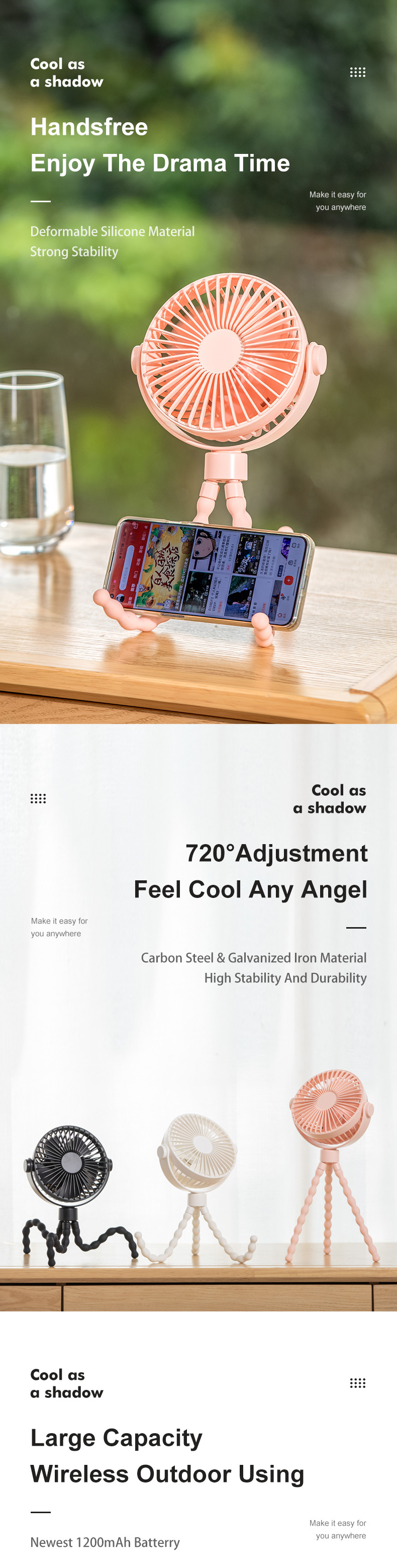 Oscillating Portable USB Fan 6 Inch Desk Tripod Clip On Fan With 360 Degree