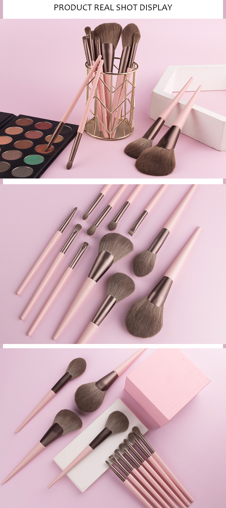 Vegan Brushes Travel Makeup Brushes Set Synthetic Hair Makeup Set Pink 11pcs