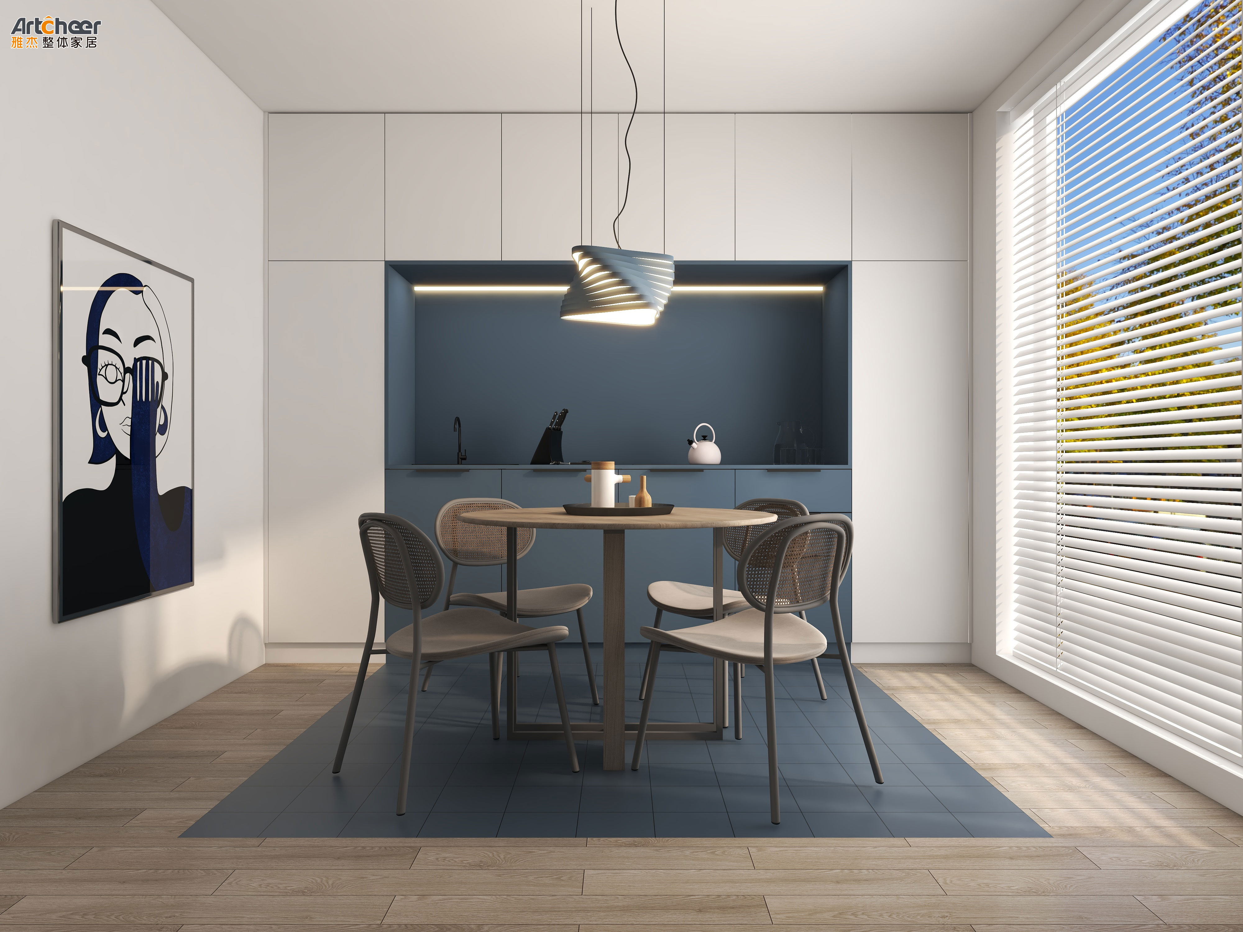 Custom Design Luxury White PVC Modular Kitchen Cabinets with Solid Surface Countertop