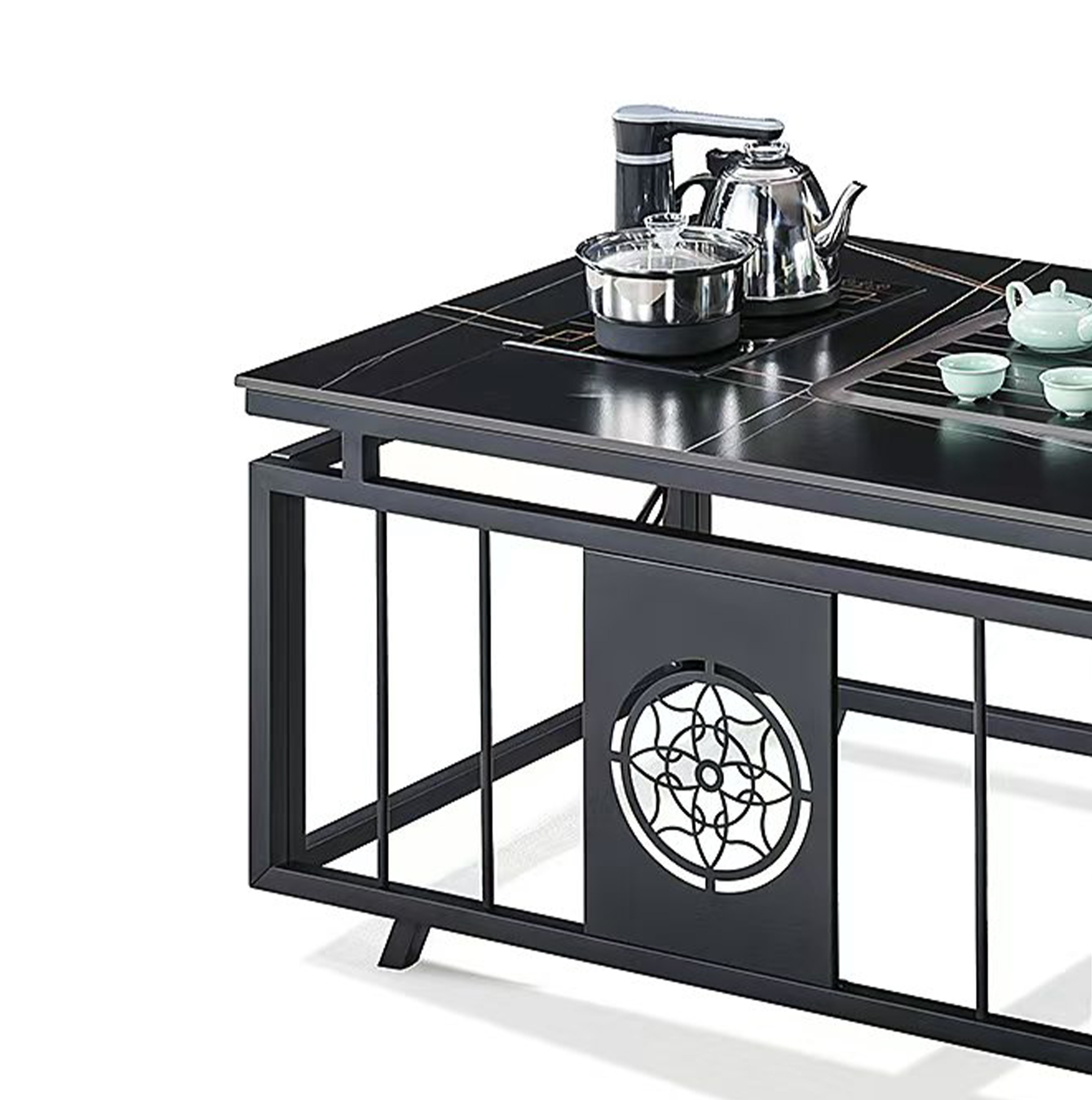 Modern Office Tea Table Kettle Stone Metal Frame Rectangular Heat-Resisting Coffee Table