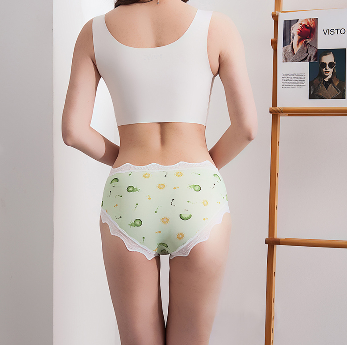 Silk Womens Underwears Teens Cute Fruits Print Elastic Ice Lace Panties Breathable Young Ladies