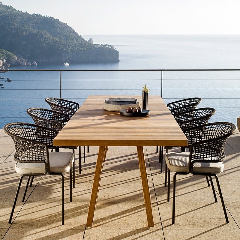 Durable Simple Patio Furniture Garden Table And Chairs Teak Outdoor Dining Set
