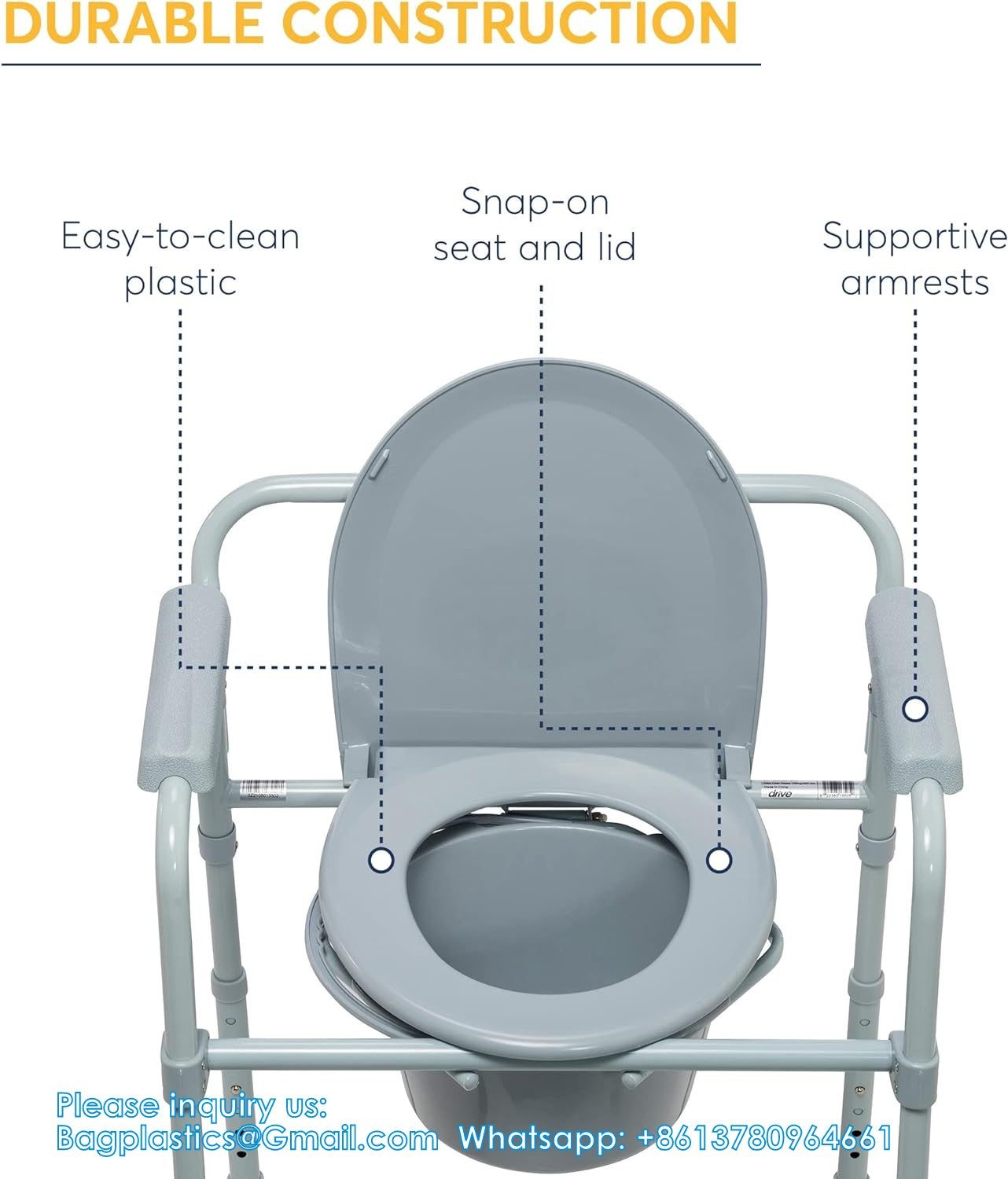 Folding Steel Bedside Commode Chair, Portable Toilet, Supports Bariatric Individuals Weighing Up To 350 Lbs