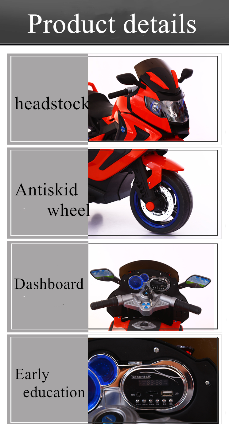 12V390 Battery Red White Blue Electric Ride On Motorcycles for Kids Long-Lasting Fun