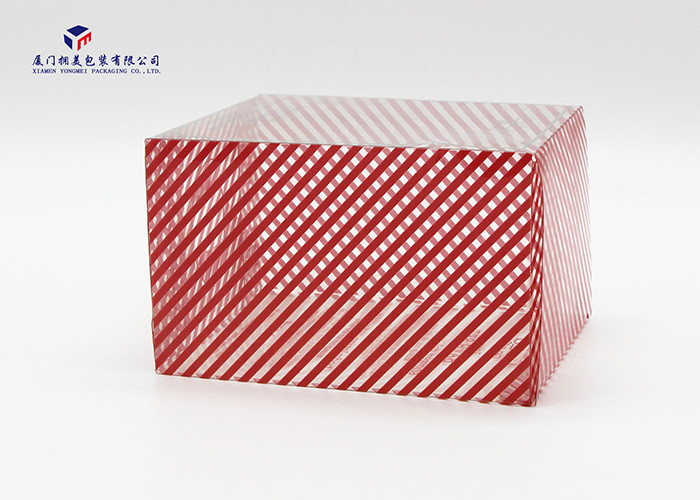 Red Stripe Pattern Custom Printed Plastic Boxes Clear Rigid PET Box 11X8X13.5cm