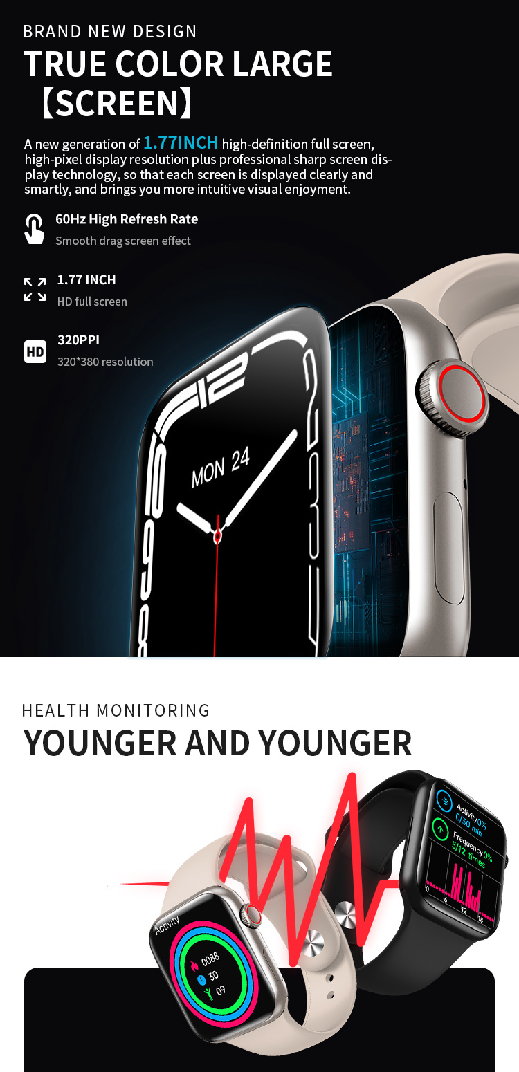 2021 New Style 1.77inch320*380TFT Square Screen View Health Data of Relatives and Friends Wallet Function Push Hl57 PRO NFC Smart Watch