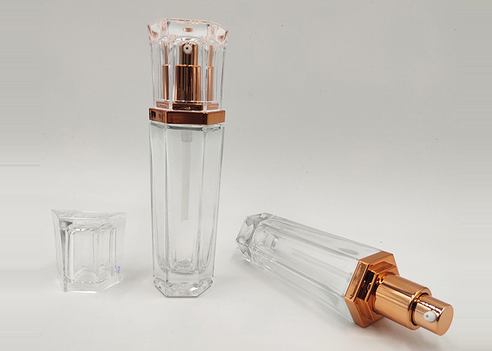 30ml 1oz Clear Glass Bottle Round / Square Multi Shapes With Lotion Pump