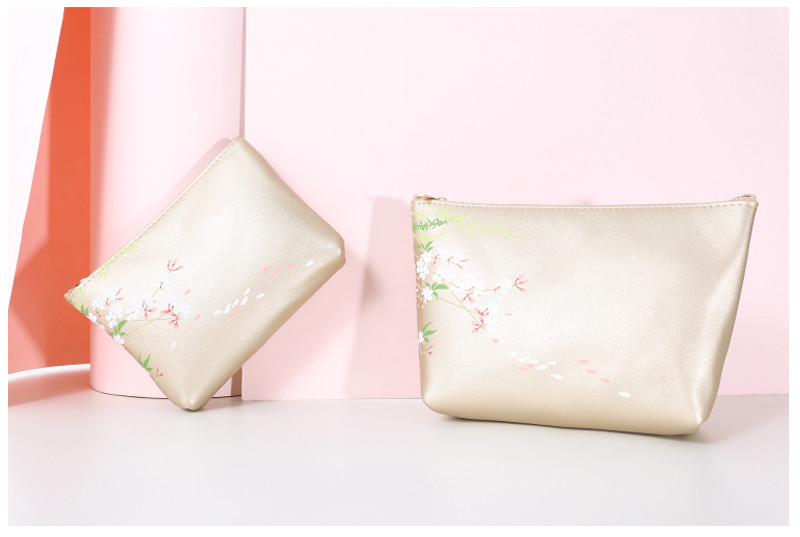 Portable Women Flower Pattern Printing PU Cosmetic Bag