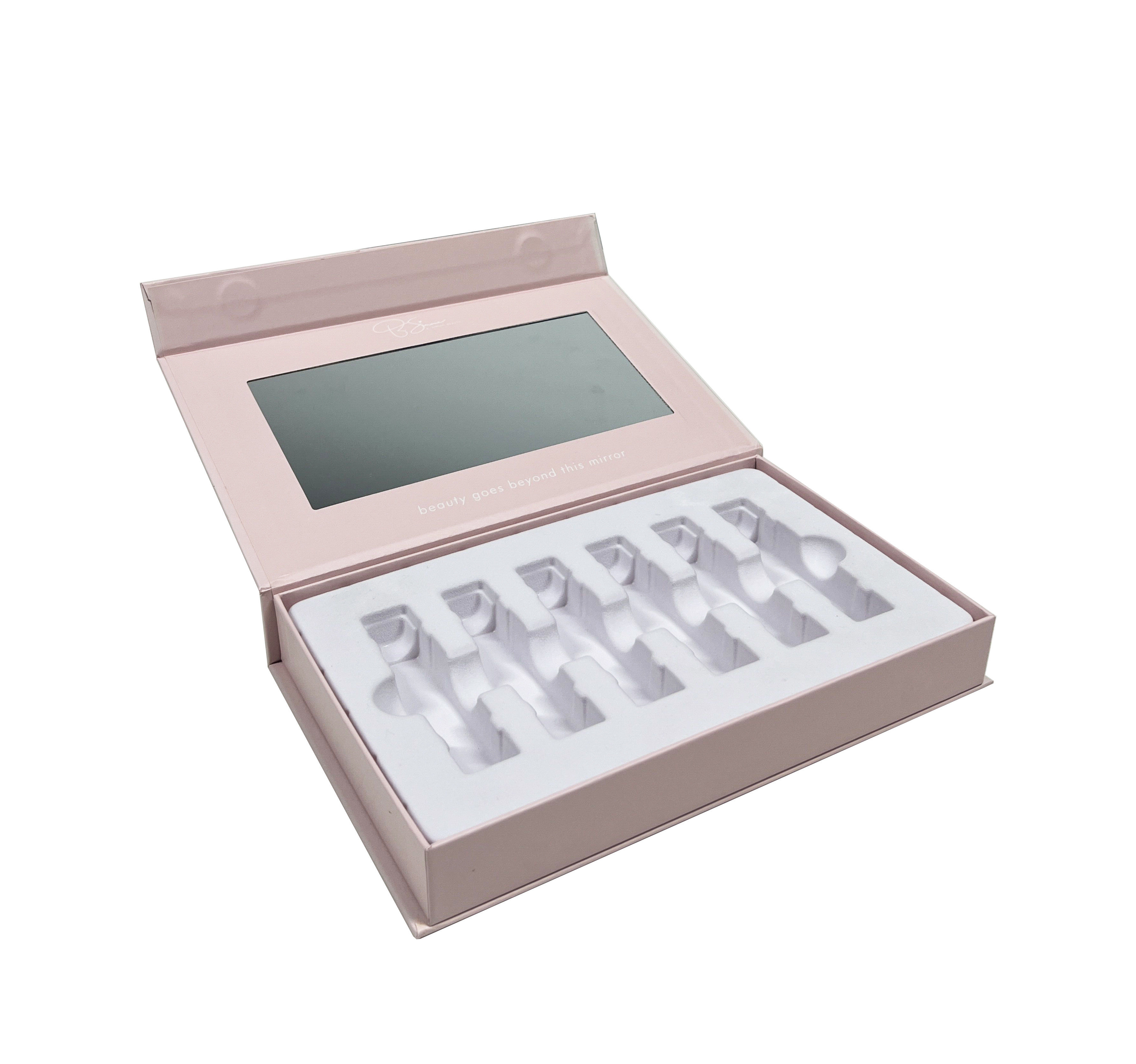Custom Cosmetic Packaging Boxes SkinCare Set Box With Magnet Closure Card Paper Flocking Tray Holder Box