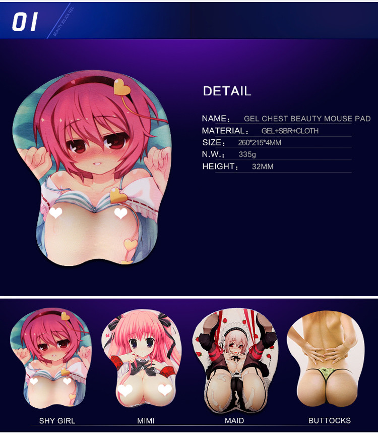 No Fade Anime Girl custom 3D Mouse Pad With Wrist Rest Art Printed