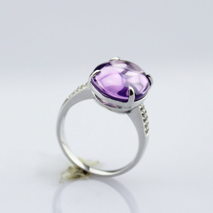 925 Sterling Silver Oval Dome Amethyst Ring(P24E)