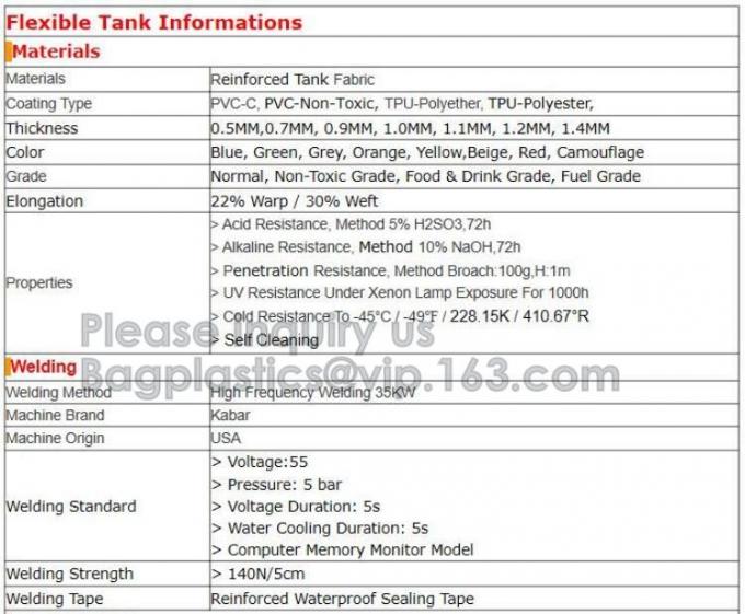 Flexible soft fabric TPU Frame Bag Bladders Water Tank Flexible Liquid Storage Fuel Pillow Tanks, Storage Transport 0