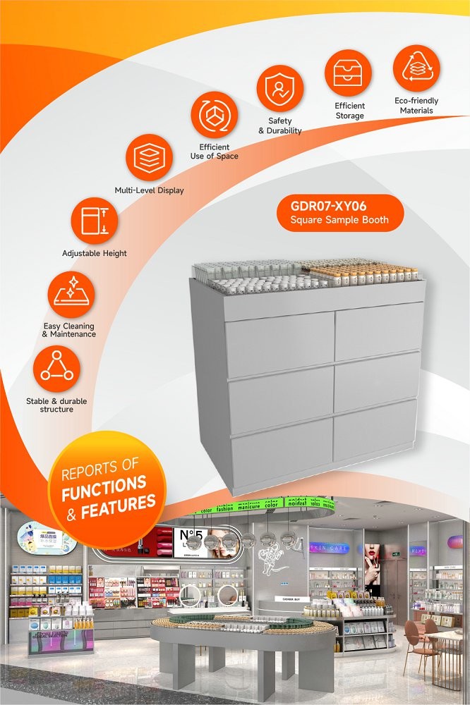 GDR07-XY06 Cosmetic Display Table with 3mm Transparent Acrylic Joint Box and Multi-Level Display for Shopping Mall