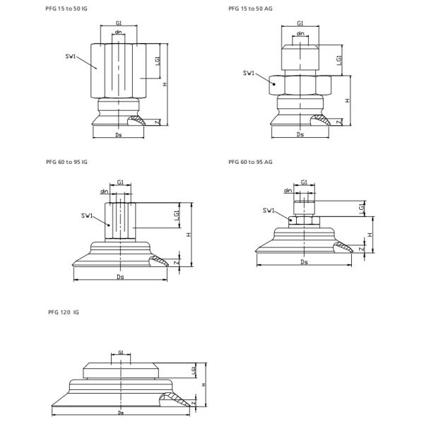 Antistatic Vacuum Suction Cups PFG With Plug In Threaded Connection Nipple