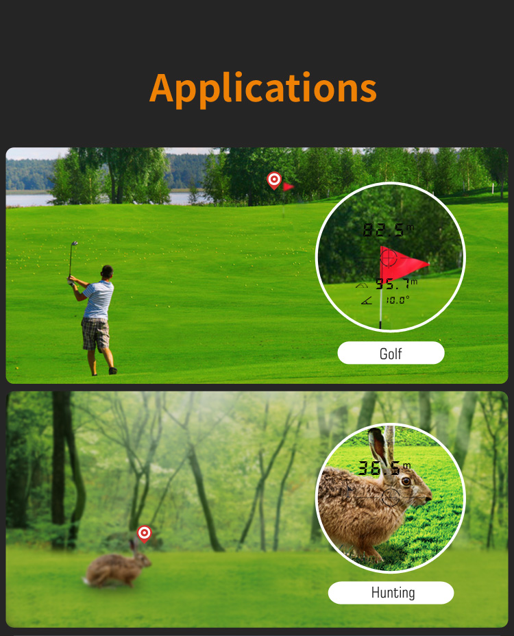 OEM 6x Rangefinder Laser Mounted Range Finder Golf Laser Range Finder Lithium Battery Rechargeable Touch Type Color Screen IP54